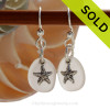 Perfect white sea glass earrings in sterling with sterling starfish charms.
SOLD - Sorry these Sea Glass Earrings are NO LONGER AVAILABLE!
