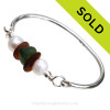 Perfect Green English Sea Glass  & Amber Brown combined on this Solid Sterling Silver Full round Sea Glass Bangle Bracelet with real LARGE Cultured Pearls.
SOLD - Sorry this Sea Glass Jewelry selection is NO LONGER AVAILABLE!