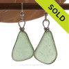 LARGE and PERFECT Yellowy Seafoam Green  beach found Sea Glass Earrings set in our signature Original Wire Bezel© setting in silver.