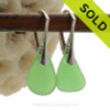 Simply Elegant- Green Genuine Sea Glass On Solid Sterling Silver Leverback Earring