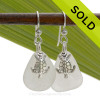 White Sea Glass earrings in Solid Sterling with Sterling Sea Turtle Charms