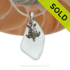 Smaller Pale Aqua Green Sea Glass Necklace with Sterling Silver Sea Turtle Charm - 18" Solid Sterling Chain INCLUDED
