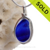 Electric Cobalt Blue Seaham multi sea glass set in Solid Sterling Silver Deluxe Wire Bezel© pendant setting.