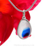 A stunning piece of red (or pink) white and vivid blue beach found art glass from Seaham England set in our Original Wire Bezel© setting in silver.