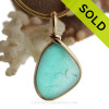 Aqua Haze - RARE Aqua Green Flashed Seaham Sea Glass Pendant In Gold Wire Bezel© 