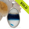 Afloat - HUGE JUMBO ULTRA RARE Mixed Royal Blue & White Multi Sea Glass Pendant In Deluxe Wire Bezel Setting©