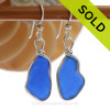 Long Irregular Shaped Cobalt Blue Sea Glass In Solid Sterling Silver Original Wire bezel© setting
Our original Wire Bezel Earring setting lets all the beauty of these beauties shine!
This setting does not alter the sea glass from the way it was found on the beach