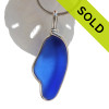 A VIVID Cobalt Blue sea glass set in our Original Deluxe Wire Bezel© necklace pendant.