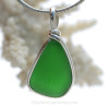 Deep Vivid Green Sea Glass In Original Silver Wire Bezel© Wire Pendant 