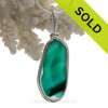 Tropical Teal -  Long RARE Teal Green Multi Sea Glass Pendant In Original Wire Bezel Setting©