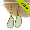 Larger teardrop shaped Seafoam beach found Sea Glass Earrings set in our signature Original Wire Bezel© setting in gold.