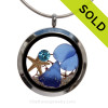 December Seas - Blue Genuine Sea Glass Locket With Starfish and Zircon Gem & Beach Sand