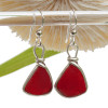 Triangles of Genuine Beach Found Royal Red Ruby Sea Glass Earrings In Solid Sterling Original Wire Bezel©