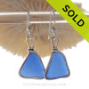 Thinner Featherweight Blue Genuine Sea Glass Earrings In Sterling Wire Bezel©