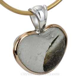 Army Lover- Smaller Khaki Green Multie Sea Glass Heart In Deluxe Sterling Bezel© Pendant