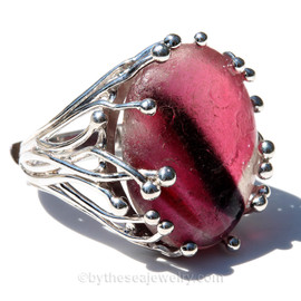 Super Ultra Rare Mixed Pink English Sea Glass Ring in Solid Sterling Silver
