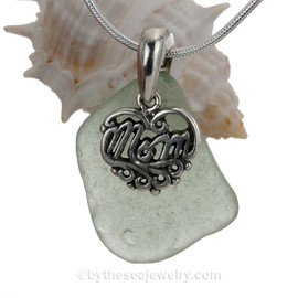pale Green genuine sea glass with a solid sterling bail and MOM charm.