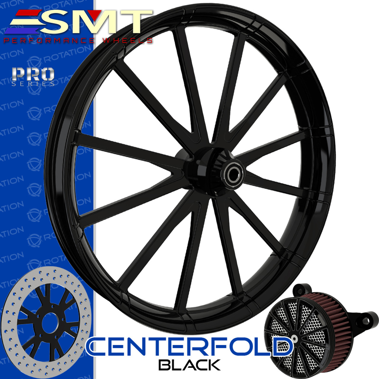 SMT Machining  Centerfold Black Gloss Custom Motorcycle Wheel