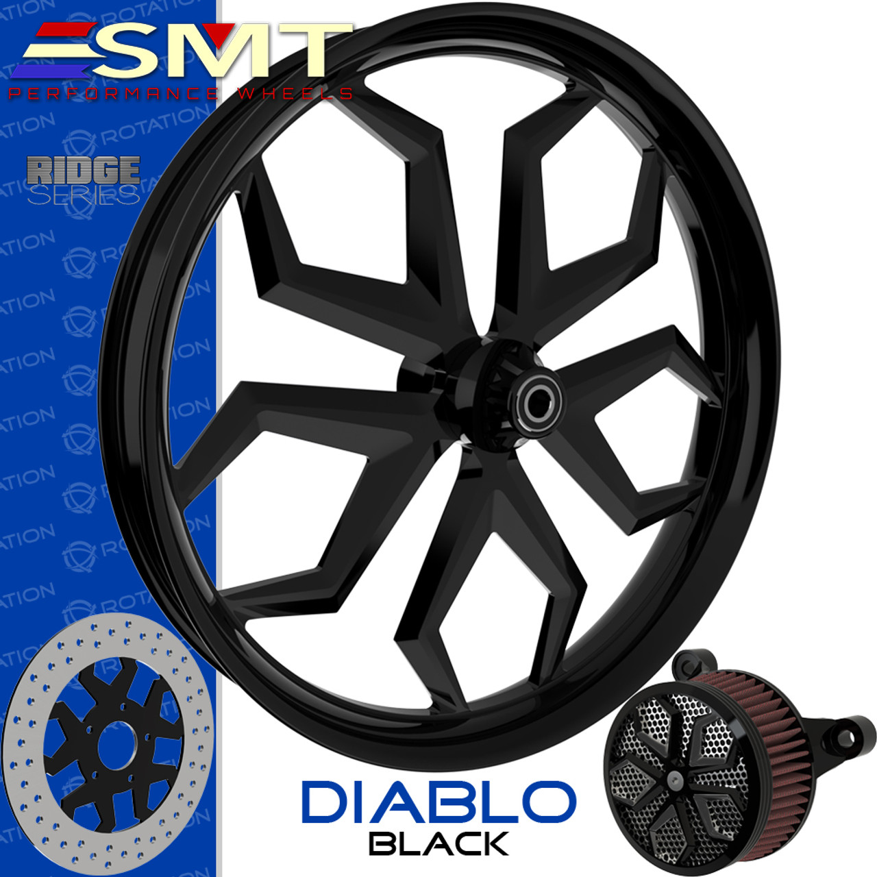 SMT Machining  Diablo Gloss Black Custom Motorcycle Wheel SMT Machining  Diablo Gloss Black Custom Motorcycle Wheel