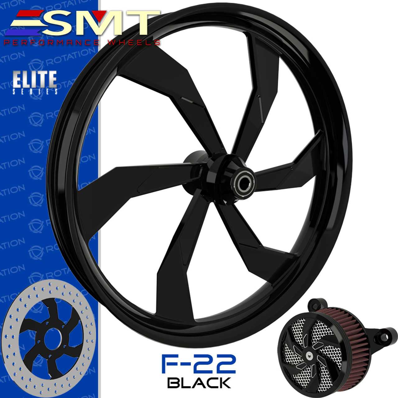 SMT Machining  F22 Gloss Black Custom Motorcycle Wheel SMT Machining  F22 Gloss Black Custom Motorcycle Wheel