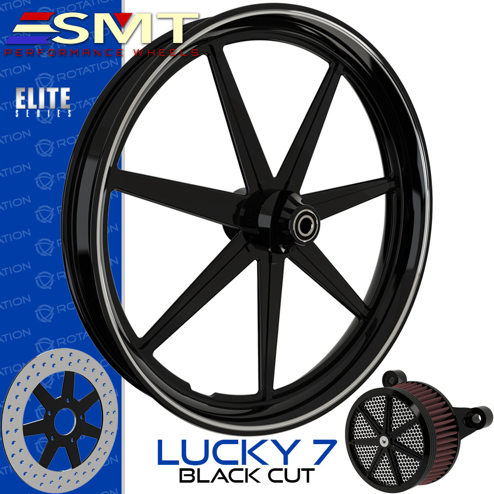 SMT Machining Lucky 7 Black Cut Harley Wheel | rotationwheels.com