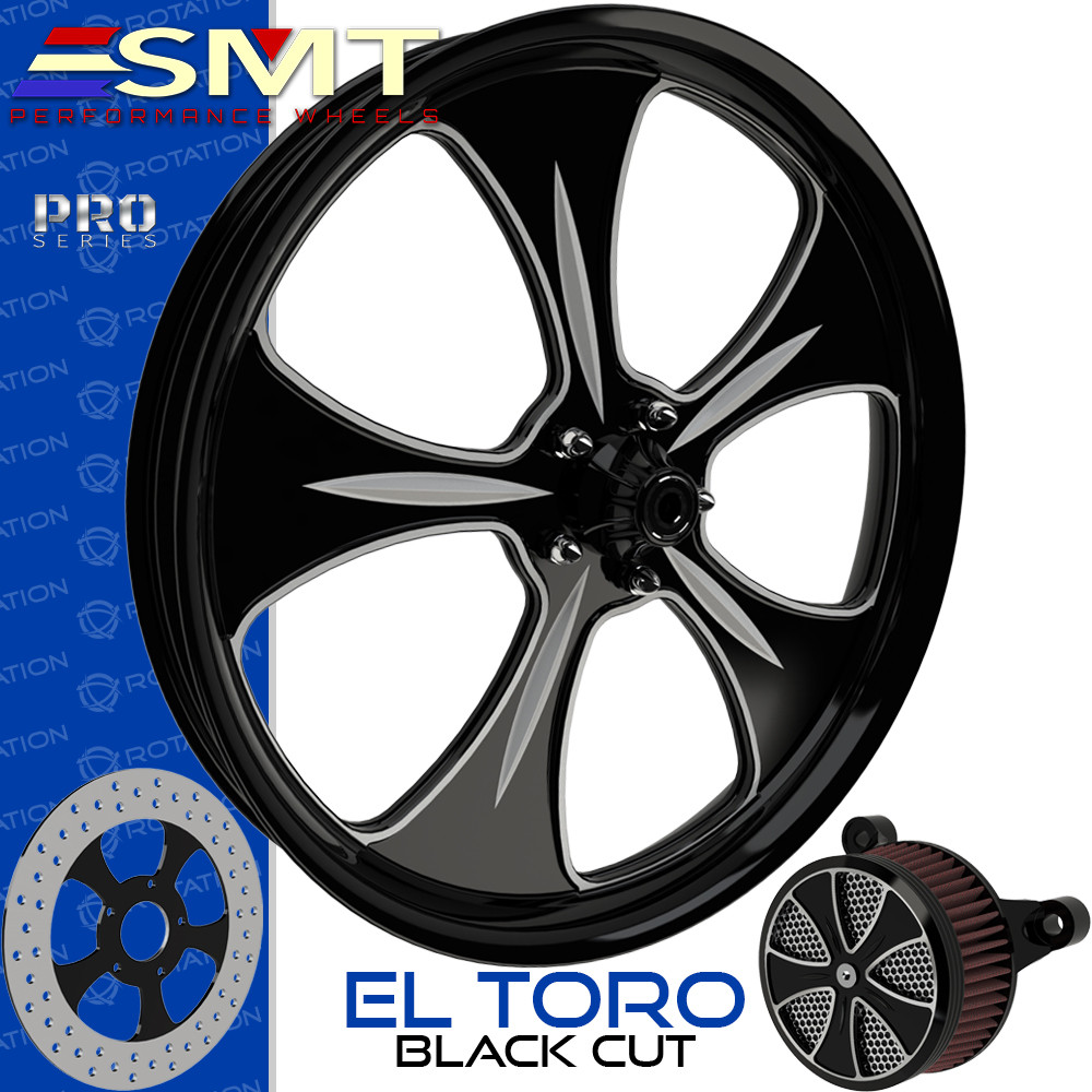 SMT Machining El Toro Black Cut Custom Motorcycle Wheel
