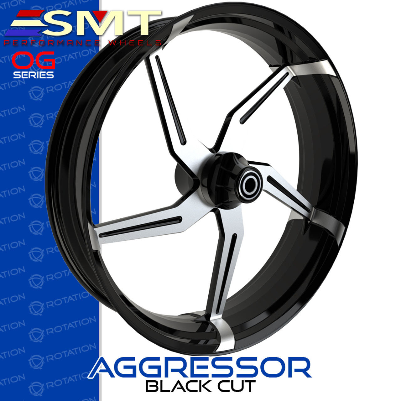 SMT Machining Aggressor Black Cut Custom Motorcycle Wheel SMT Machining Aggressor Black Cut Custom Motorcycle Wheel
