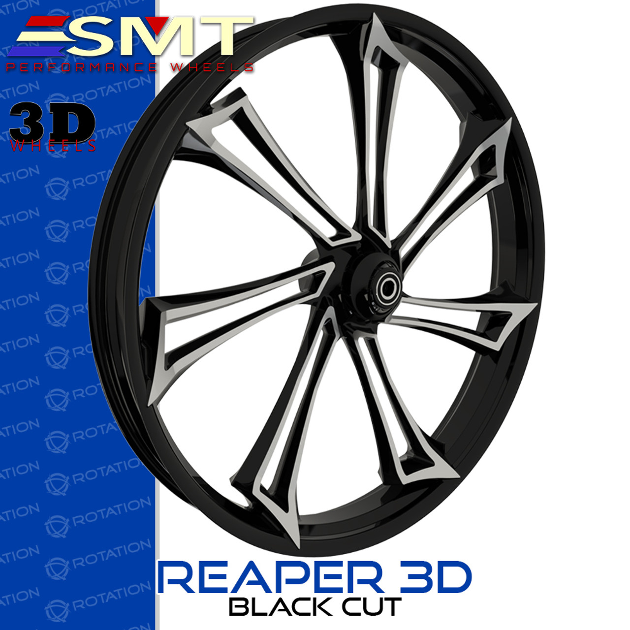 SMT Machining Reaper 3D Black Cut Custom Motorcycle Wheel