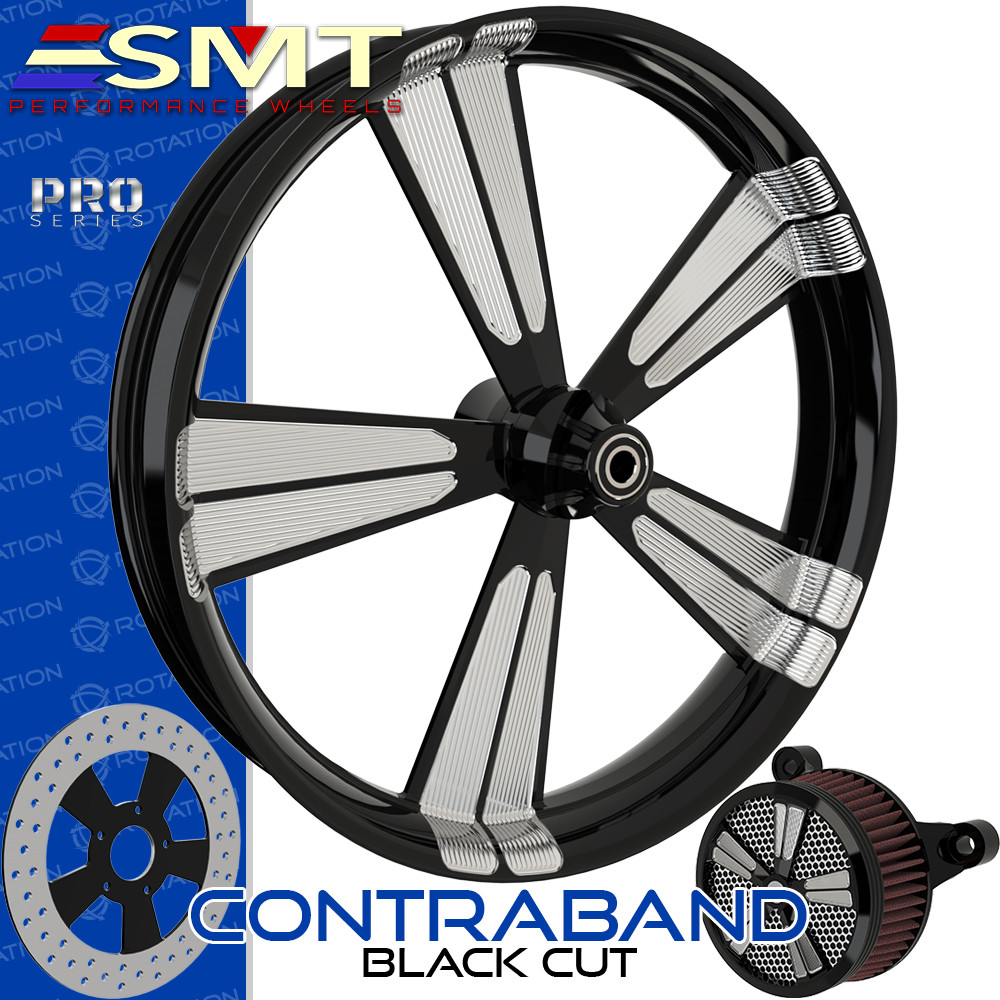 SMT Machining  Contra Band Black Cut Custom Motorcycle Wheel
