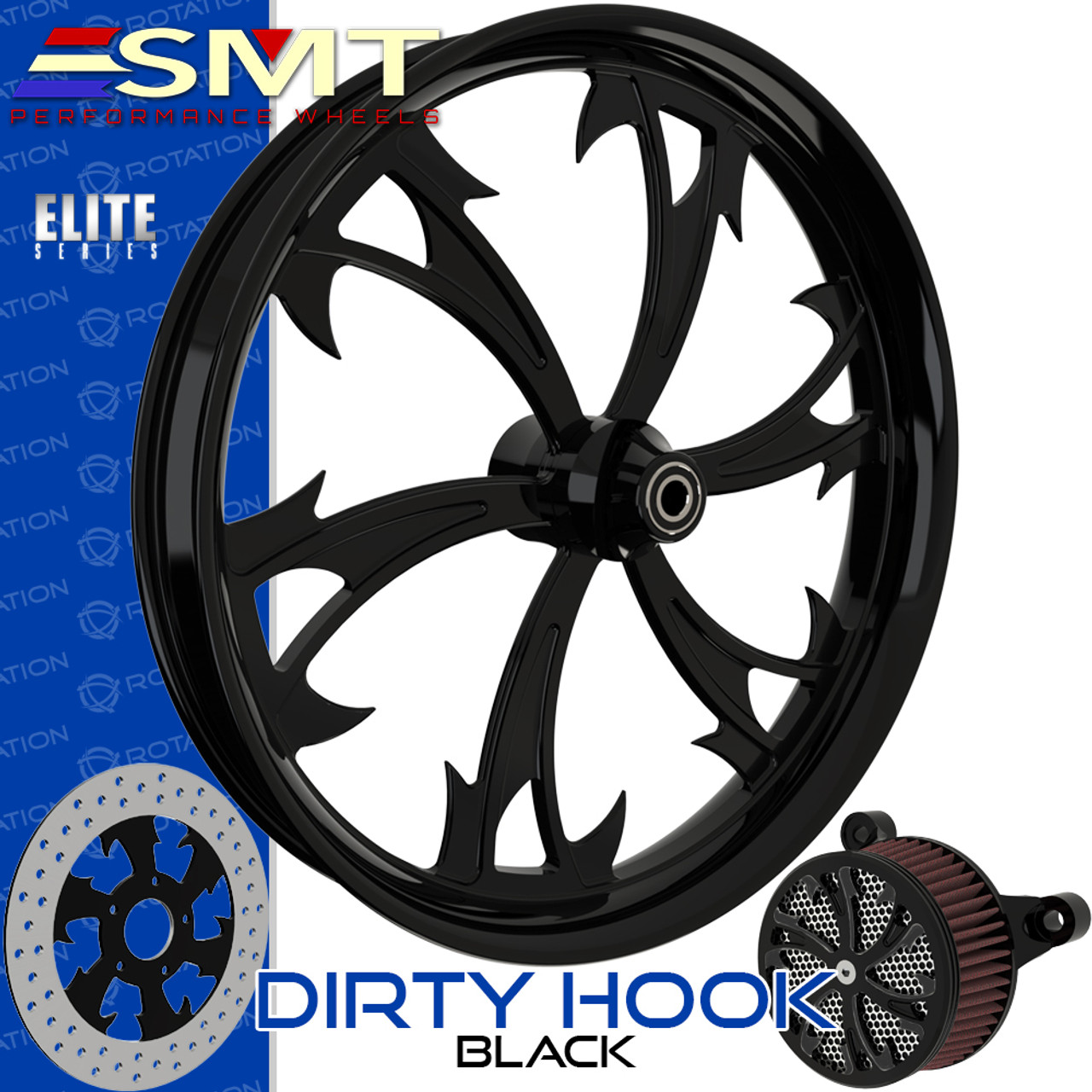 SMT Machining Dirty Hooker Black Custom Motorcycle Wheel Package