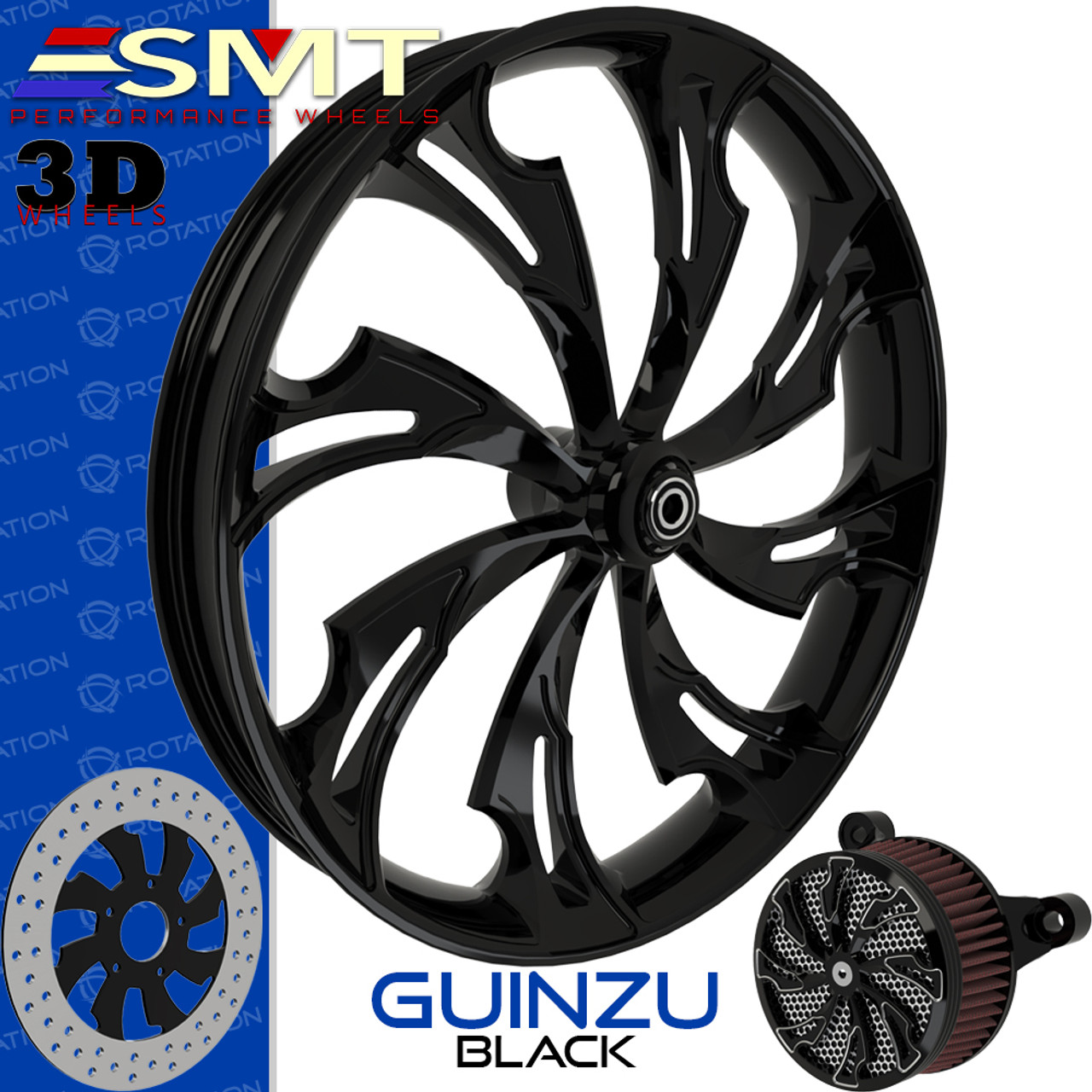 SMT Machining Guinzu 3D Gloss Black Custom Motorcycle Wheel SMT Machining Guinzu 3D Gloss Black Custom Motorcycle Wheel