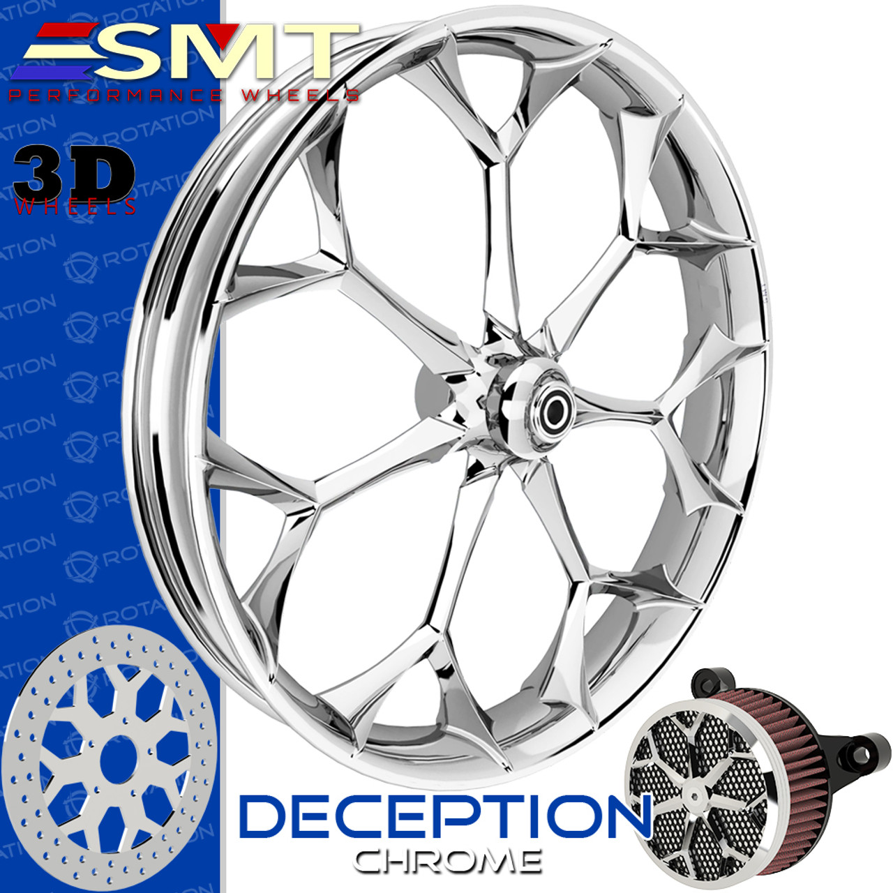 SMT Machining Deception 3D Chrome Custom Motorcycle Wheel