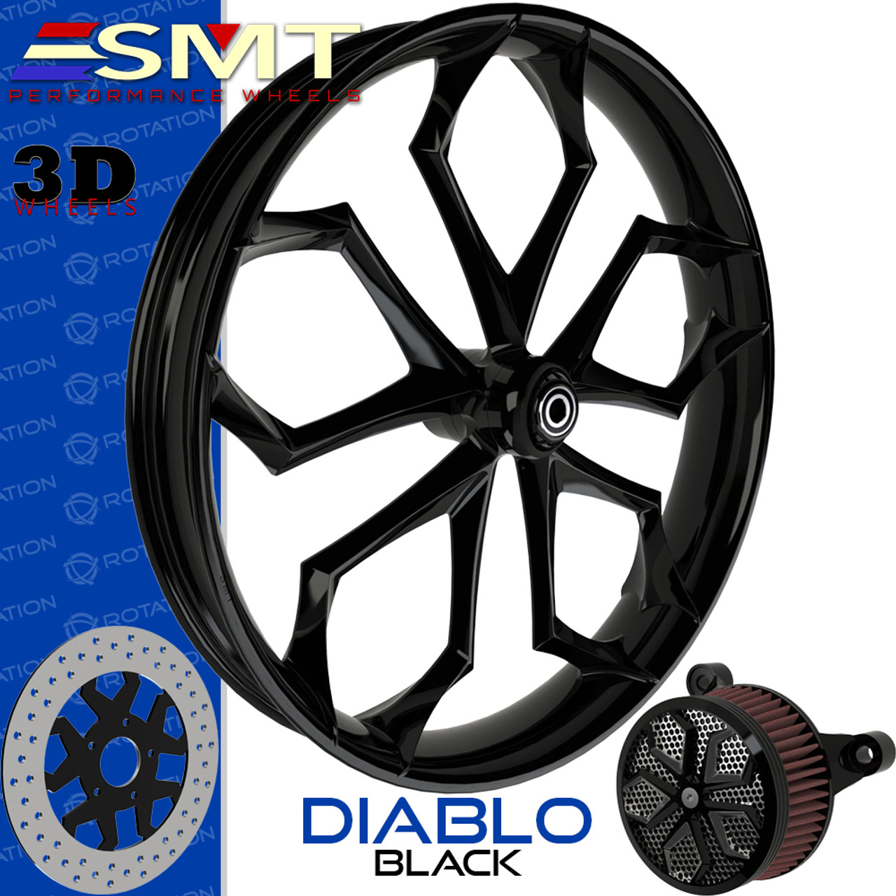 SMT Machining Diablo 3D Gloss Black Custom Motorcycle Wheel SMT Machining Diablo 3D Gloss Black Custom Motorcycle Wheel