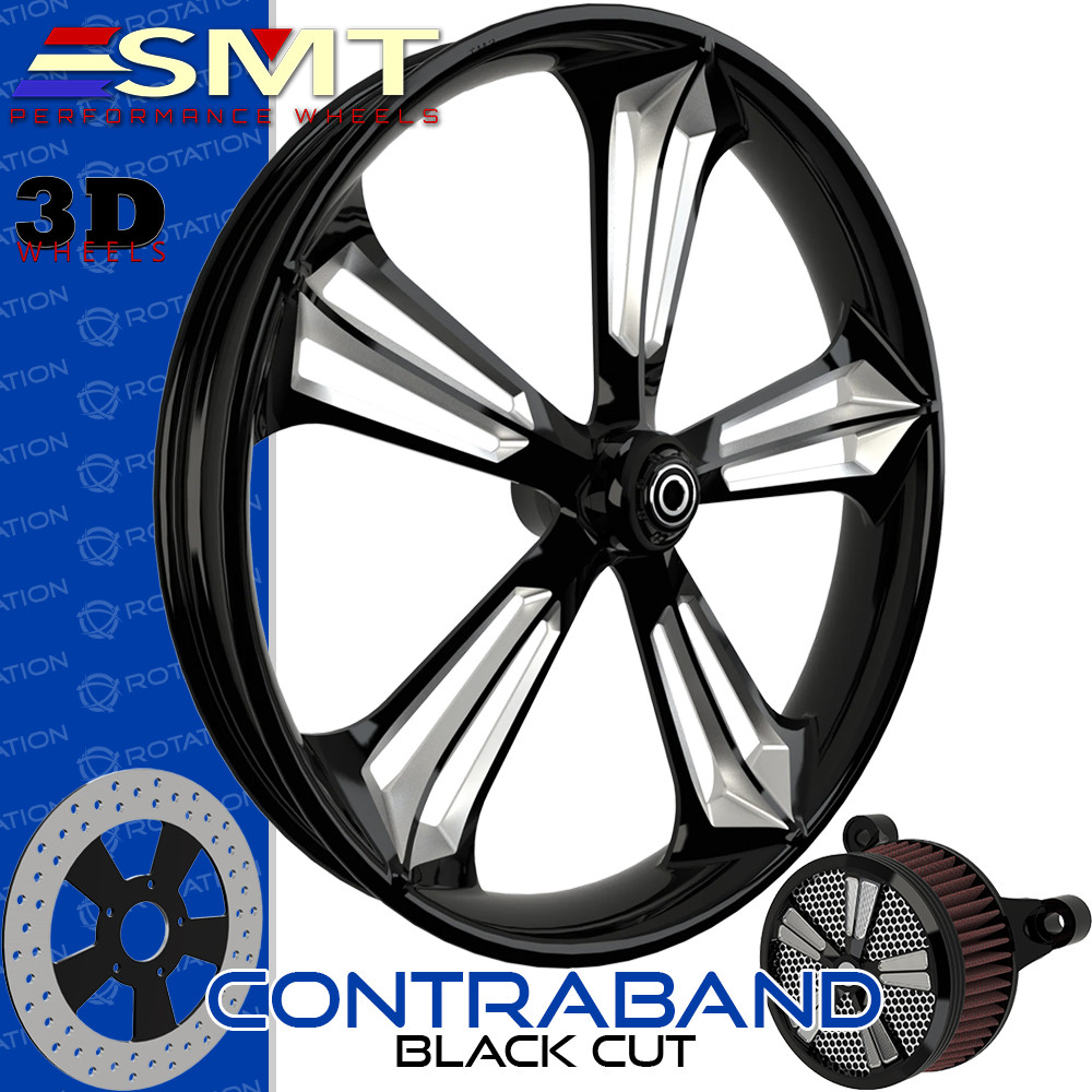 SMT Machining Contra Band 3D Black Cut Custom Motorcycle Wheel