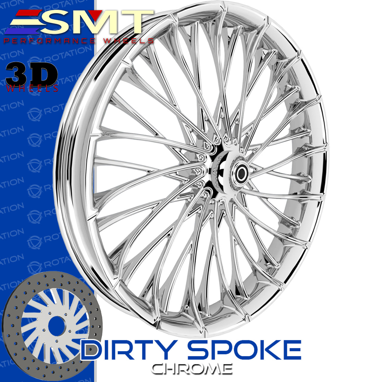 SMT Machining Dirty Spoke 3D Chrome Custom Motorcycle Wheel