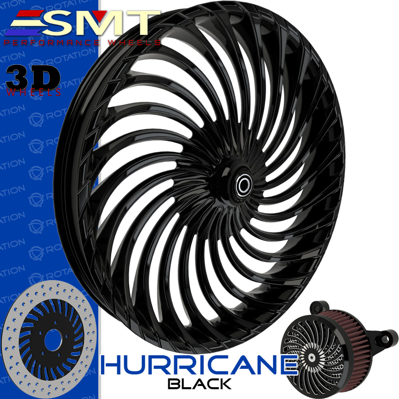 SMT Machining Hurricane 3D Gloss Black Custom Motorcycle Wheel
