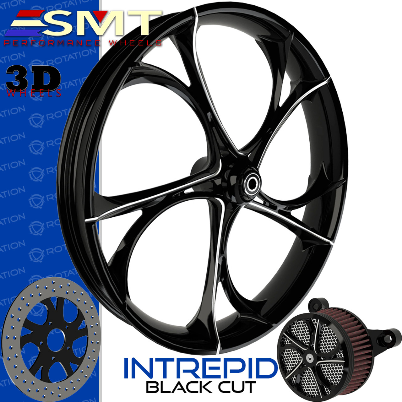 SMT Machining Intrepid 3D Black Cut Custom Motorcycle Wheel SMT Machining Intrepid 3D Black Cut Custom Motorcycle Wheel