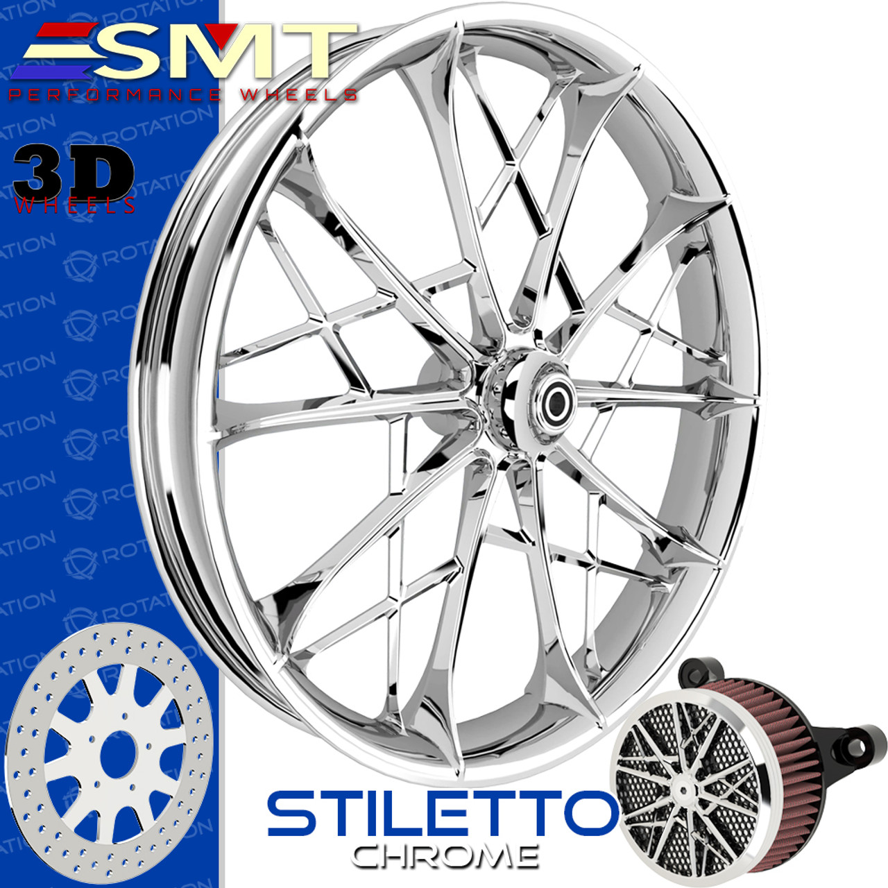 SMT Machining Stiletto 3D Chrome Custom Motorcycle Wheel SMT Machining Stiletto 3D Chrome Custom Motorcycle Wheel