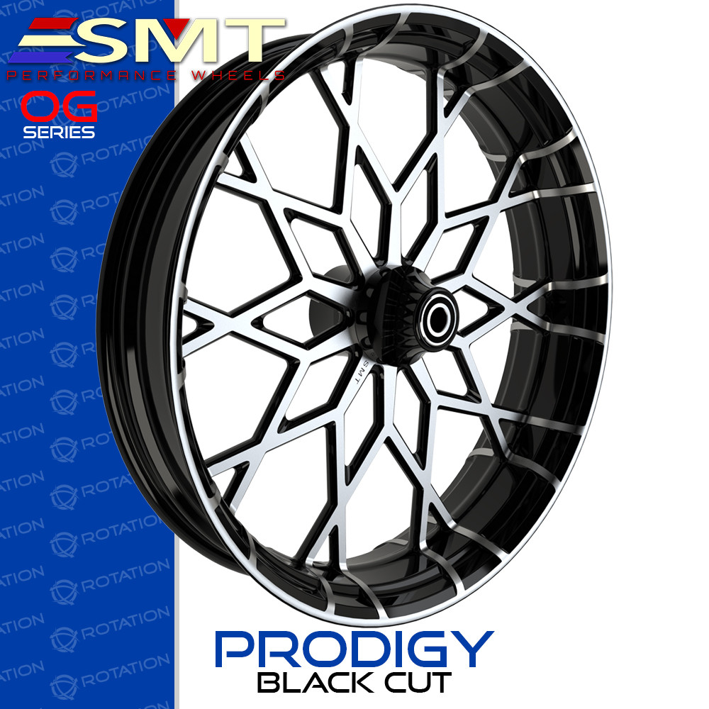 SMT Machining OG5 Prodigy Black Cut Custom Motorcycle Wheel Package