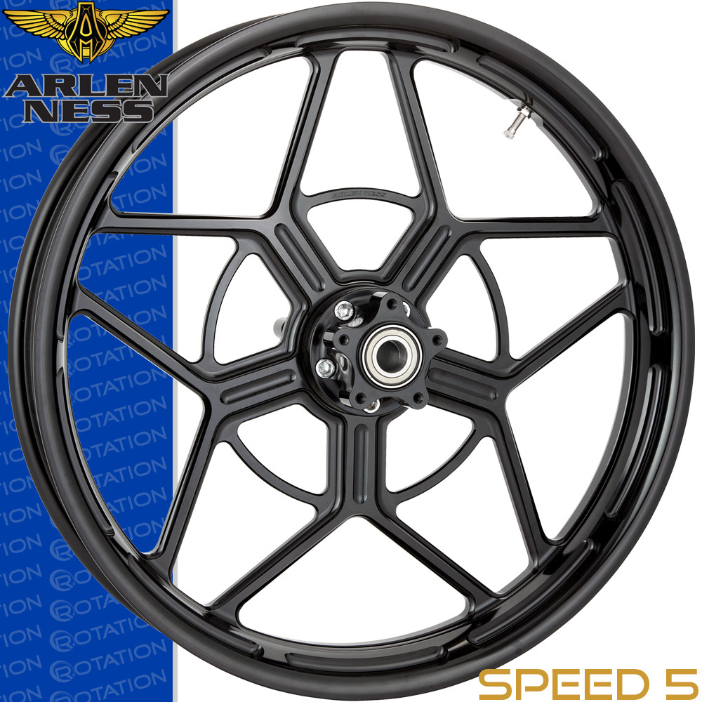 Arlen Ness Speed 5 Black Harley Wheel | rotationwheels.com