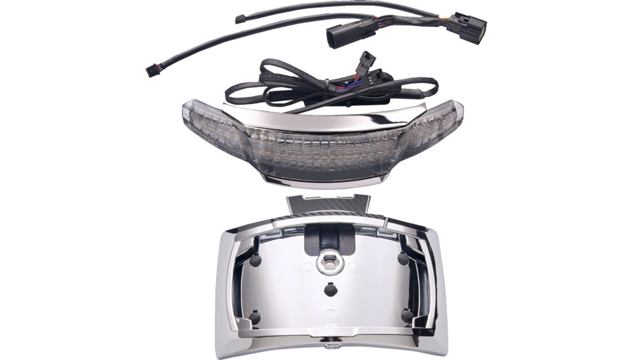 Ciro Chrome Latitude Smoked Tail Light & License Plate Mount with LightStrike 2014+ Harley Touring