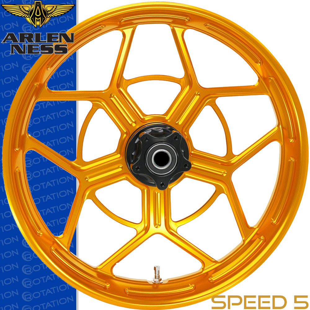 Arlen Ness Speed 5 Gold Harley Wheel | rotationwheels.com