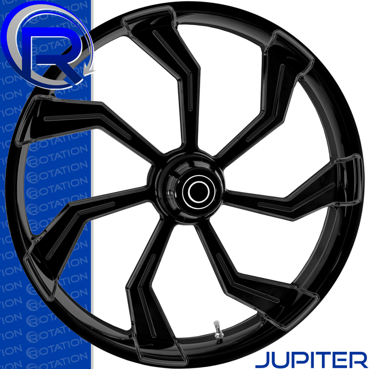Rotation Jupiter Gloss Black Custom Motorcycle Wheel Rotation Jupiter Gloss Black Custom Motorcycle Wheel