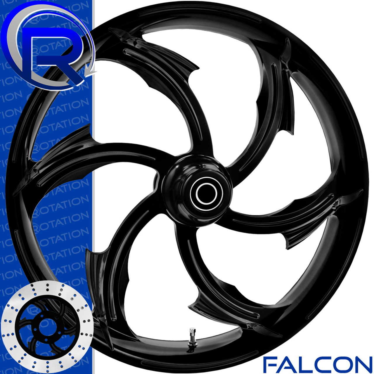 Rotation Falcon Black Softail Dyna VRod Sportster Wheel Rotation Falcon Black Softail Dyna VRod Sportster Wheel