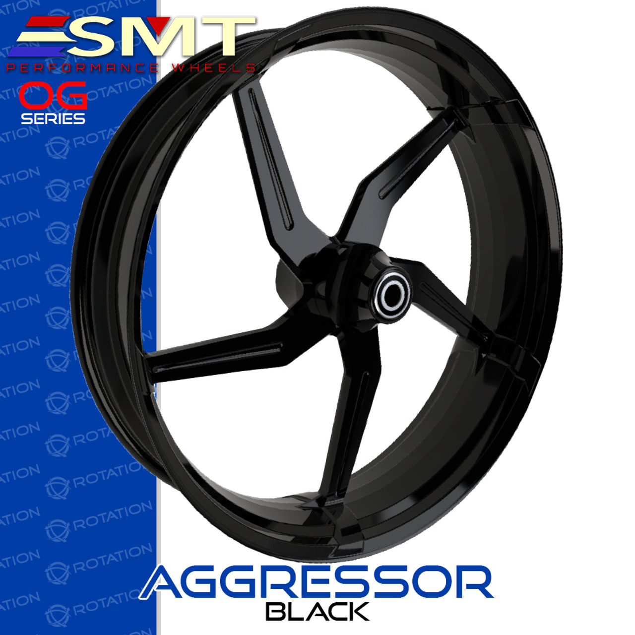 SMT Machining Aggressor Gloss Black Custom Motorcycle Wheel SMT Machining Aggressor Gloss Black Custom Motorcycle Wheel