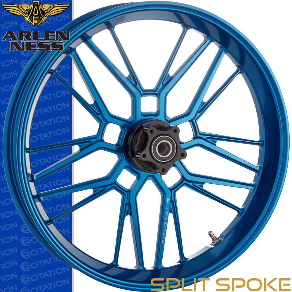 Arlen Ness Split Spoke Blue Harley Wheel | rotationwheels.com