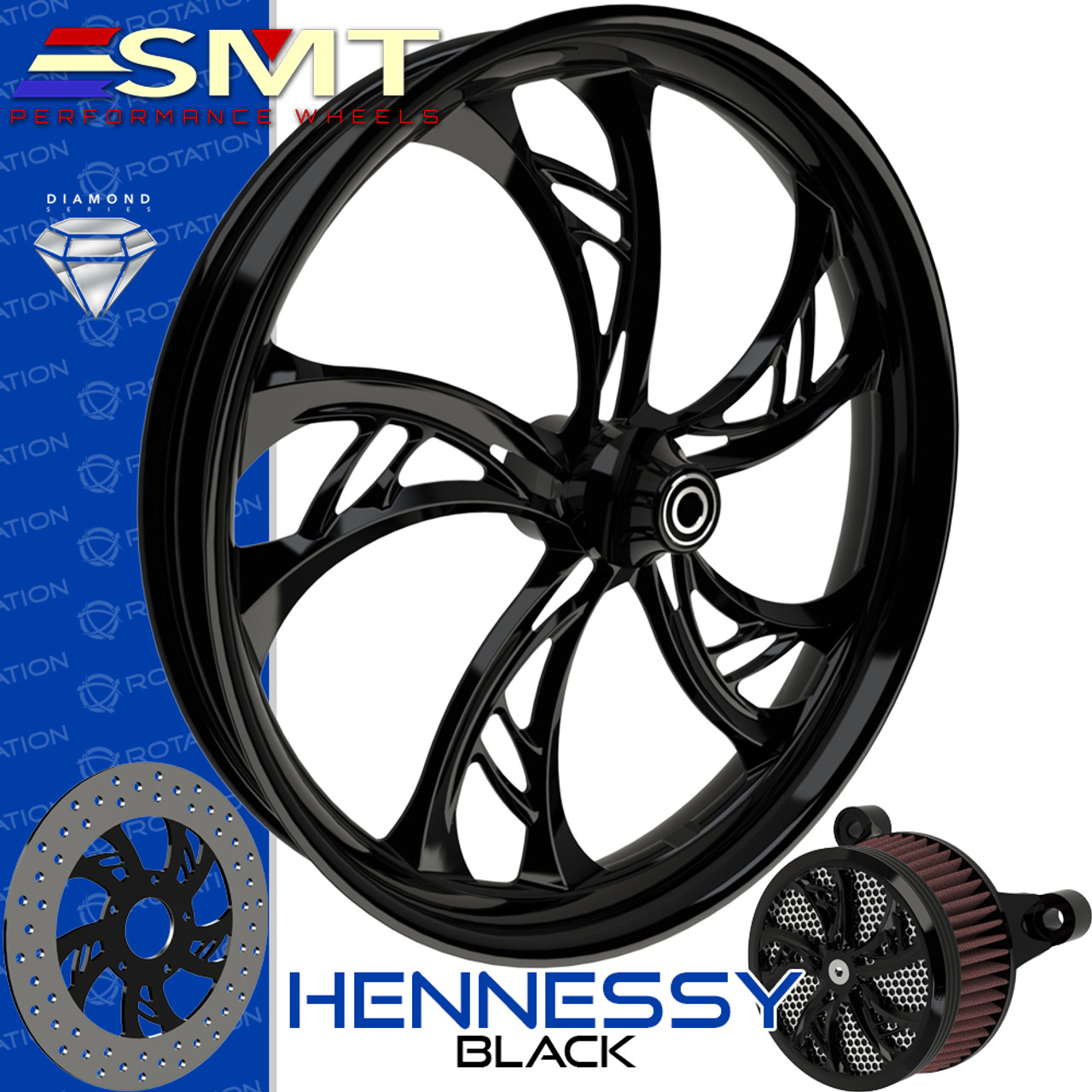 SMT Machining Hennessy Gloss Black Custom Motorcycle Wheel SMT Machining Hennessy Gloss Black Custom Motorcycle Wheel