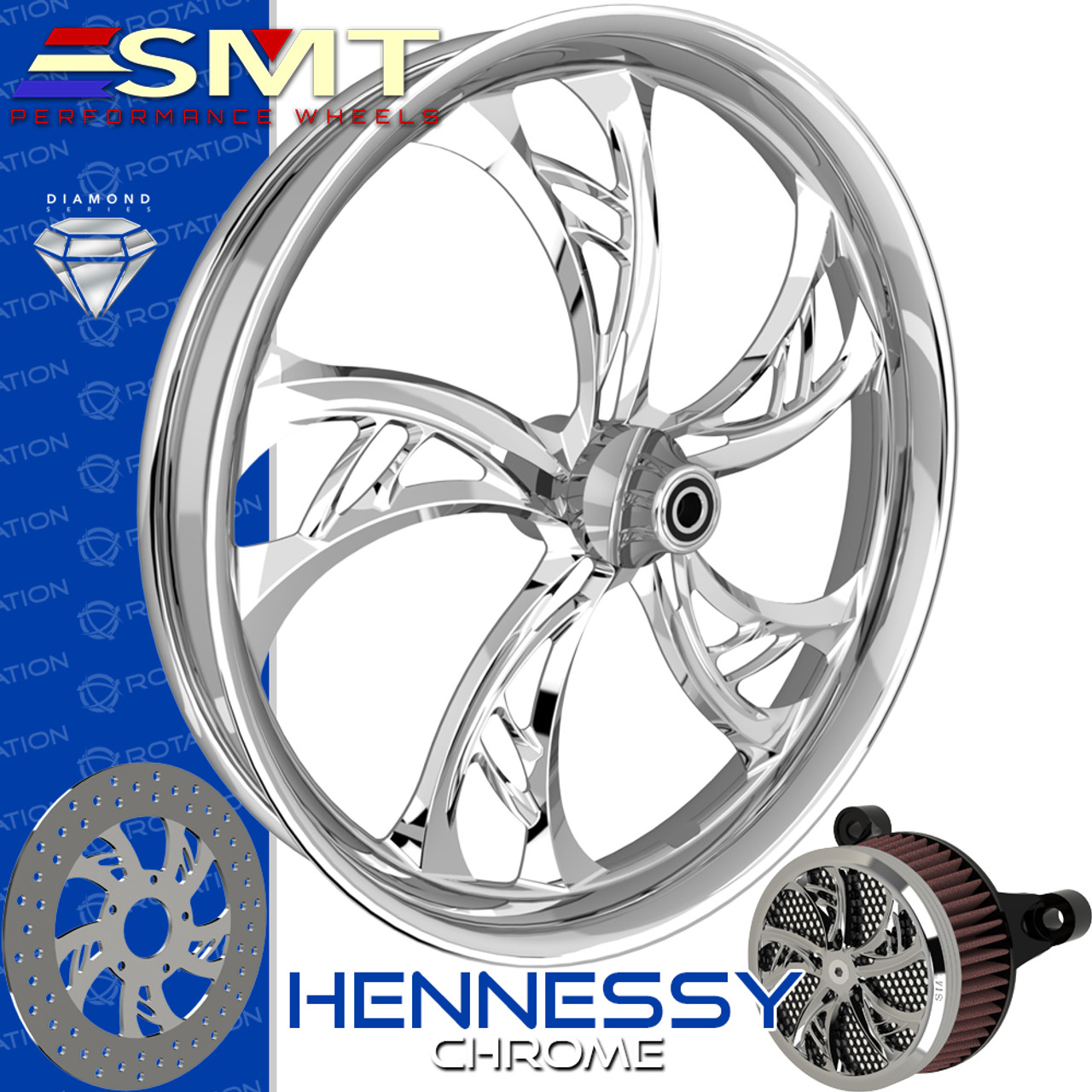 SMT Machining Hennessy Chrome Custom Motorcycle Wheel SMT Machining Hennessy Chrome Custom Motorcycle Wheel