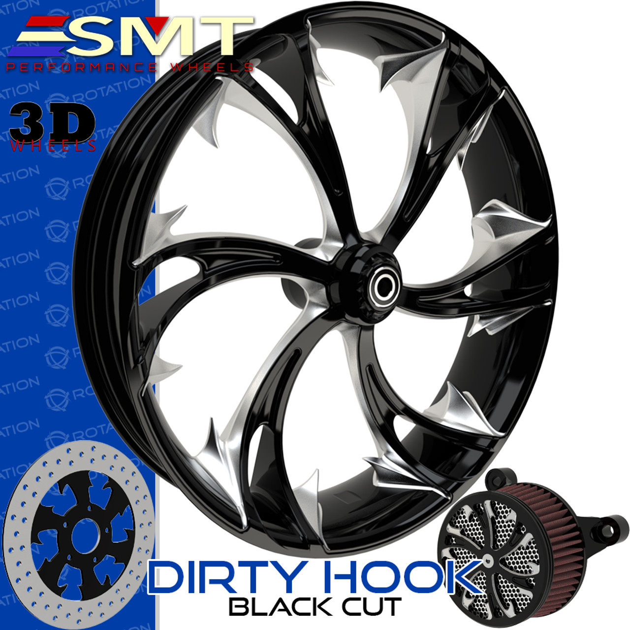 SMT Machining Dirty Hooker 3D Black Cut Custom Motorcycle Wheel