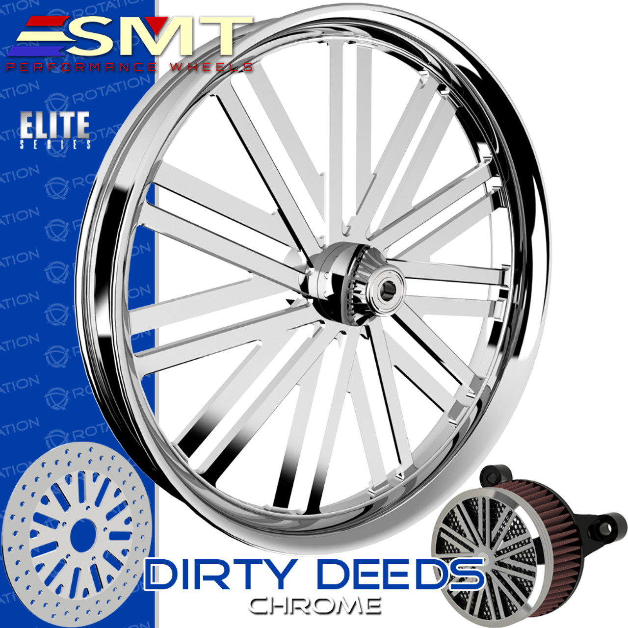 SMT Machining Dirty Deeds Chrome Custom Motorcycle Wheel Package